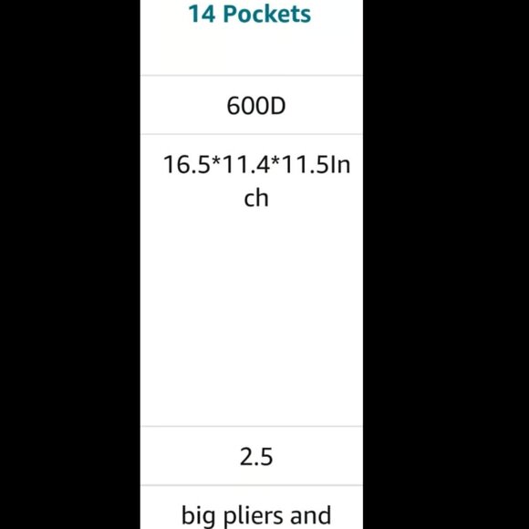 16 Inch Tool Bags for Men Heavy Duty Wide Mouth Tool Storage Bag with 14 Pockets - Picture 5 of 6